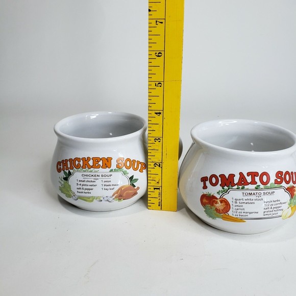 2 Vintage Dat'l Do It, Inc. Ceramic Recipe Soup Mugs Bowls Chicken and Tomato - Picture 7 of 10